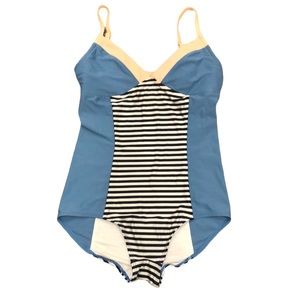 Seea Riviera One Piece Striped Colorblock Swimsuit Slate Blue Peach Size Large